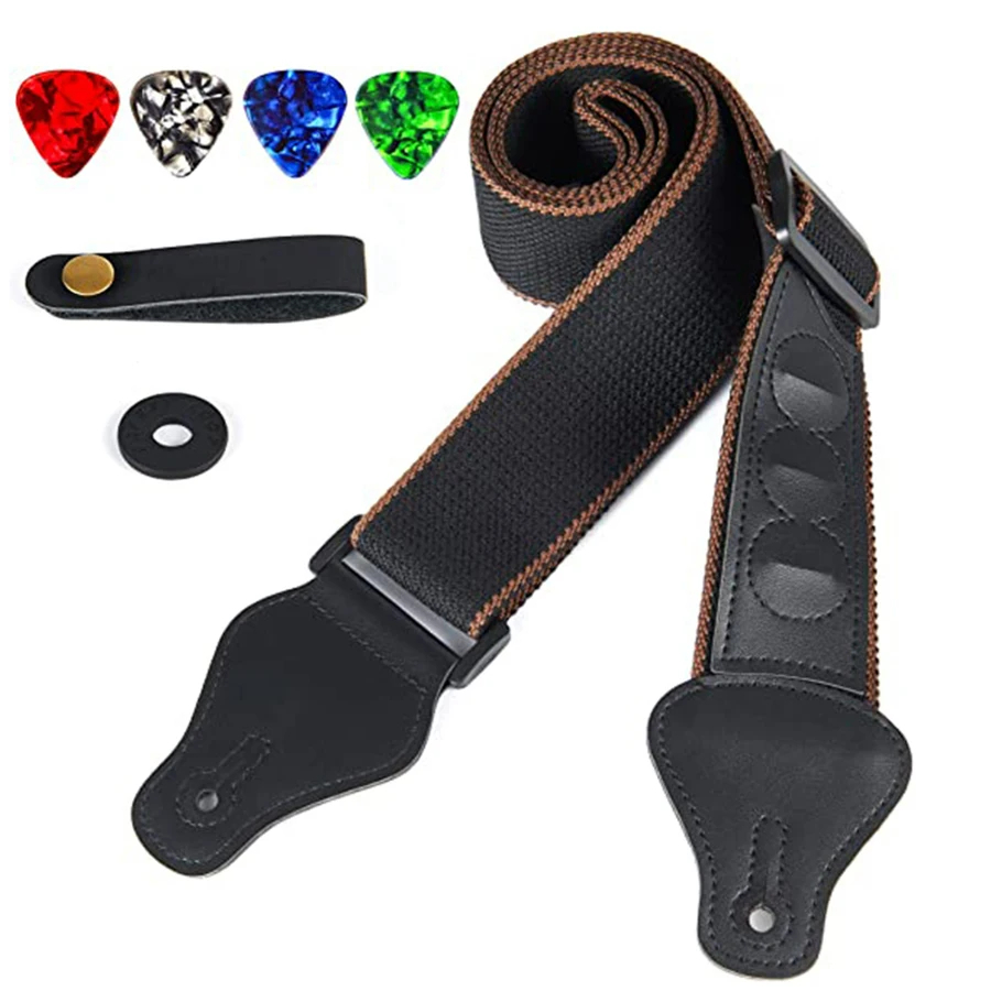 Musical Instrument Dulcimer - 7Pcs/Set Guitar Strap Black PU Leather