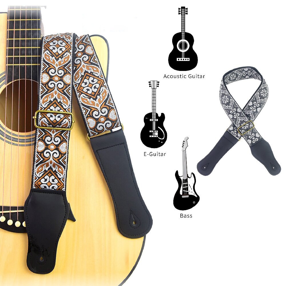 Musical Instrument Dulcimer - Guitar Strap Embroidered Print Ethnic Style
