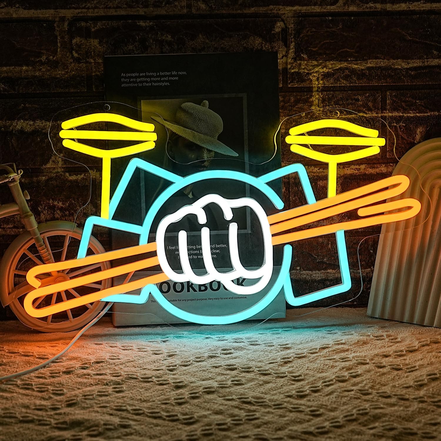 Drum Set Neon Sign USB Powered - Musical Instrument Music review and price